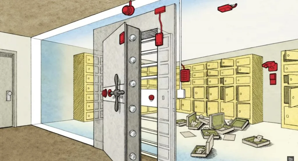 Breached vault and opened safe-deposit boxes