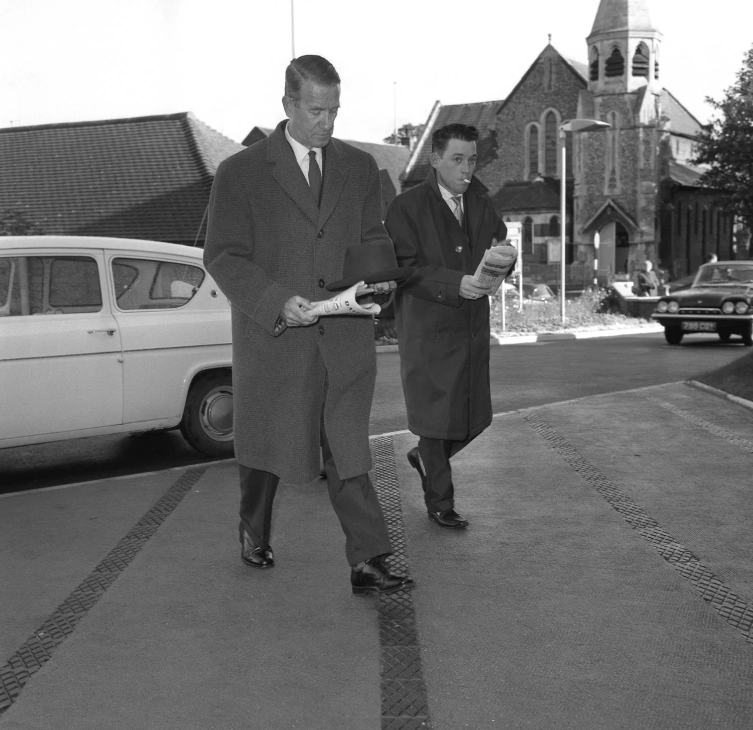 Jack Mills and David Whitby arriving to give evidence