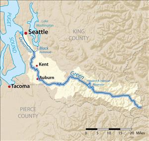Map of the Duwamish/Green River in Washington, February 20, 2016