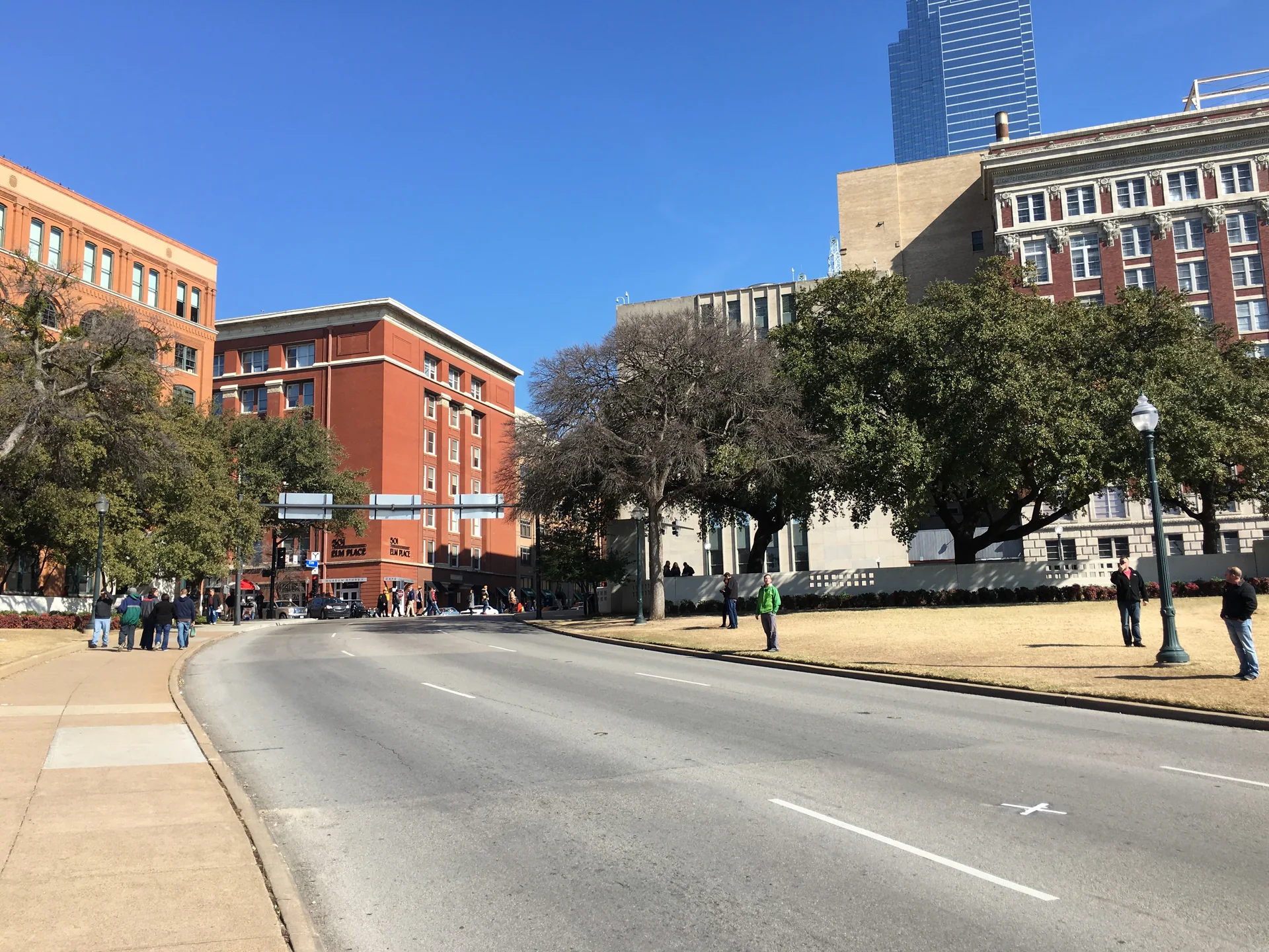 Dealey Plaza pergola and Elm Street view