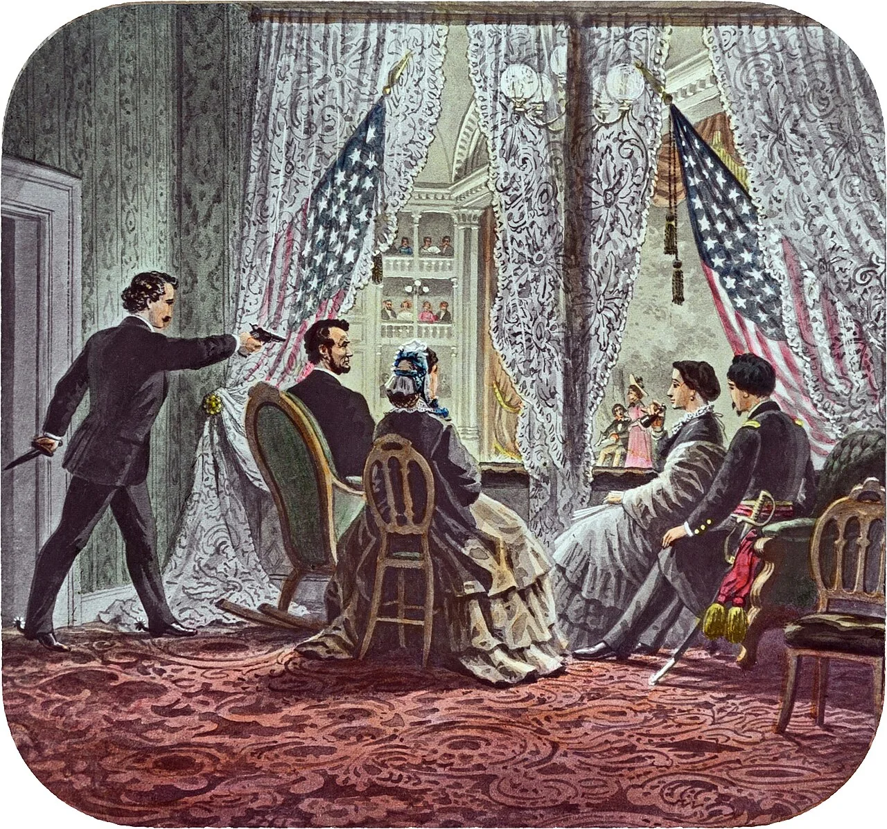 Illustration of the assassination in the presidential box