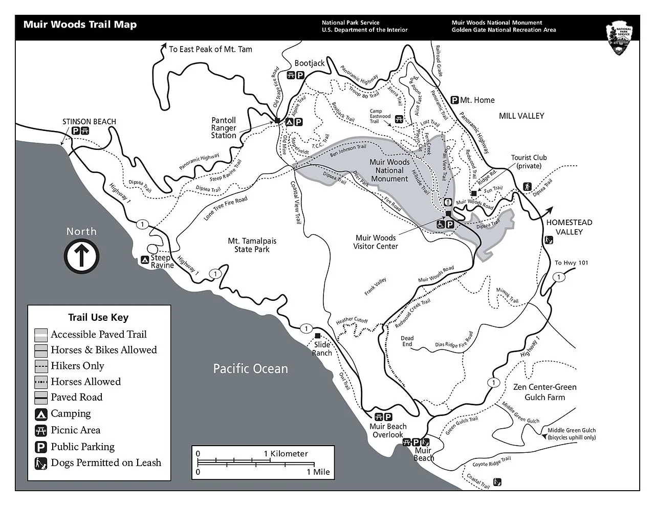 Trail map of Mount Tamalpais State Park